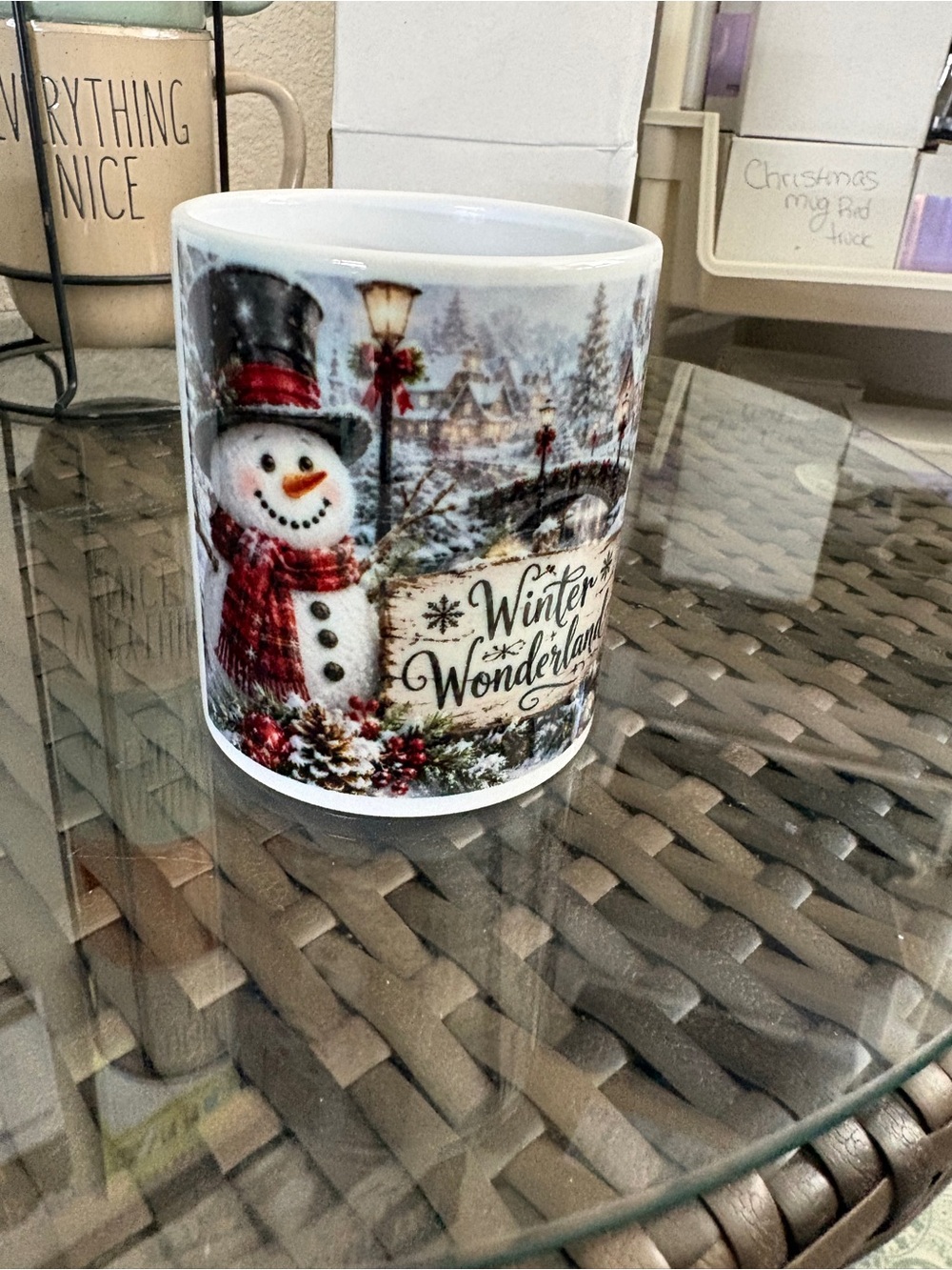 Winter Wonderland Snowman Ceramic Mug - White and Red